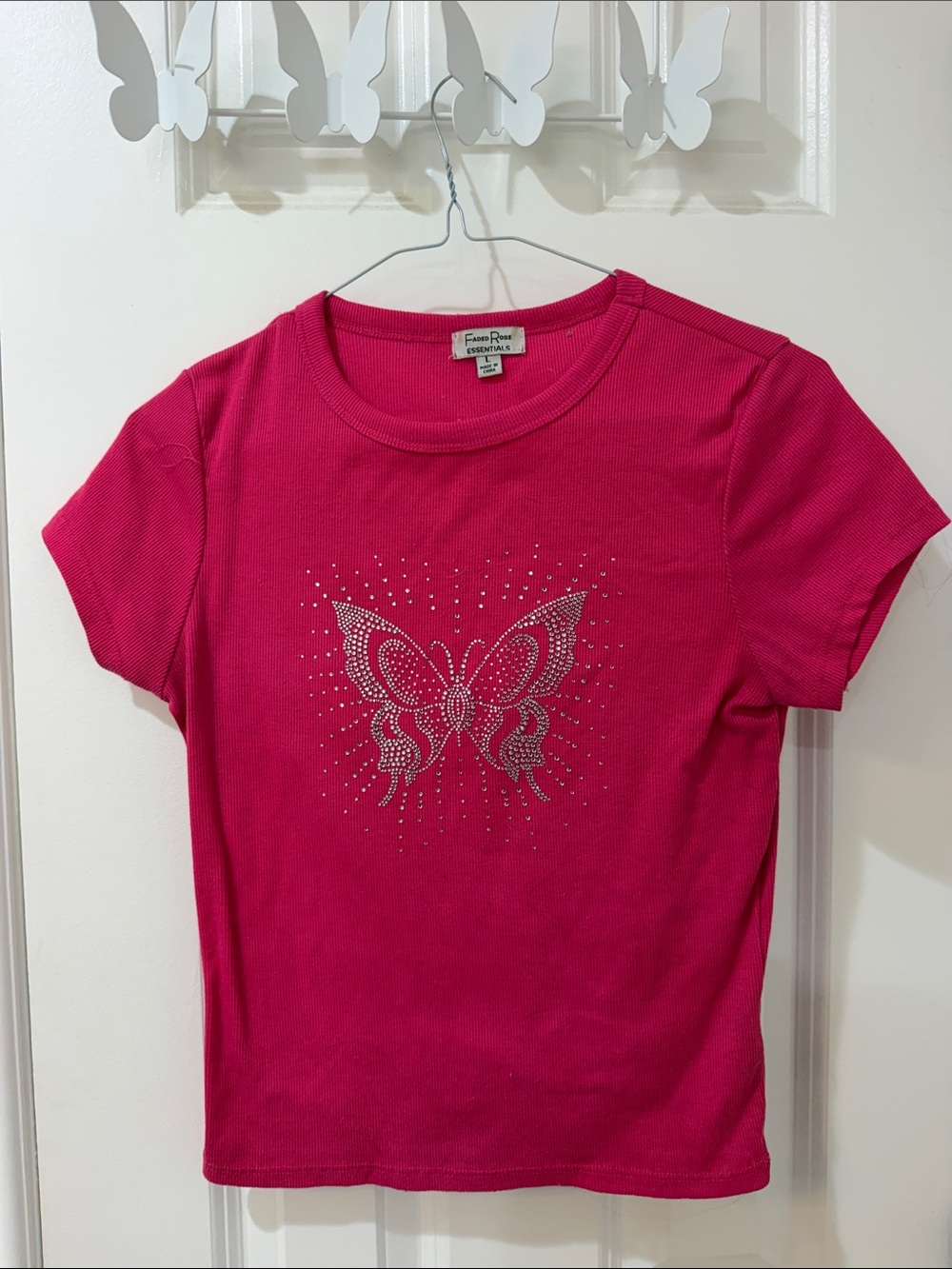 Faded Glory Hot Pink Rhinestone Butterfly Tee